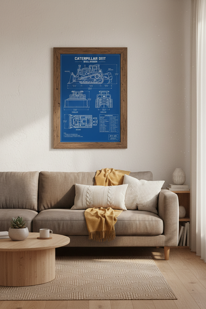 Caterpillar D11T Bulldozer Blueprint Wall Art | Office Decor | Heavy Machinery Poster