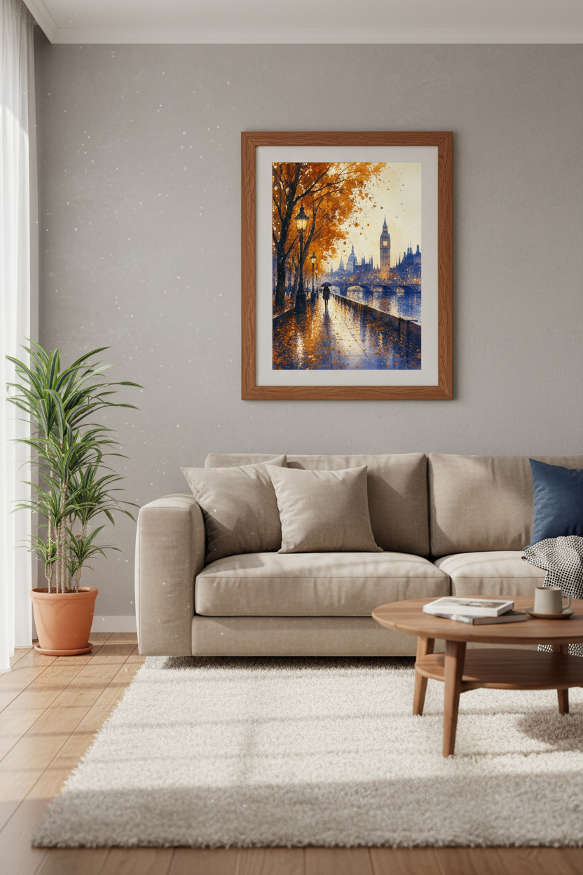 London Big Ben Watercolor Wall Art | Autumn Cityscape Print, Rainy London Decor