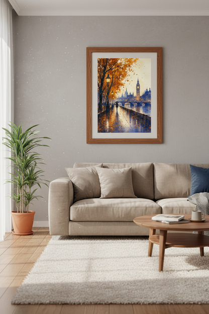 London Big Ben Watercolor Wall Art | Autumn Cityscape Print, Rainy London Decor
