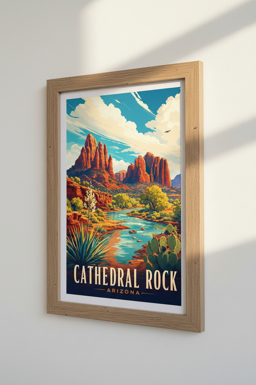 Cathedral Rock Arizona Art | Sedona Travel Poster, Desert Landscape Wall Decor