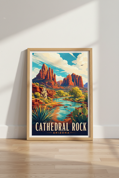 Cathedral Rock Arizona Art | Sedona Travel Poster, Desert Landscape Wall Decor
