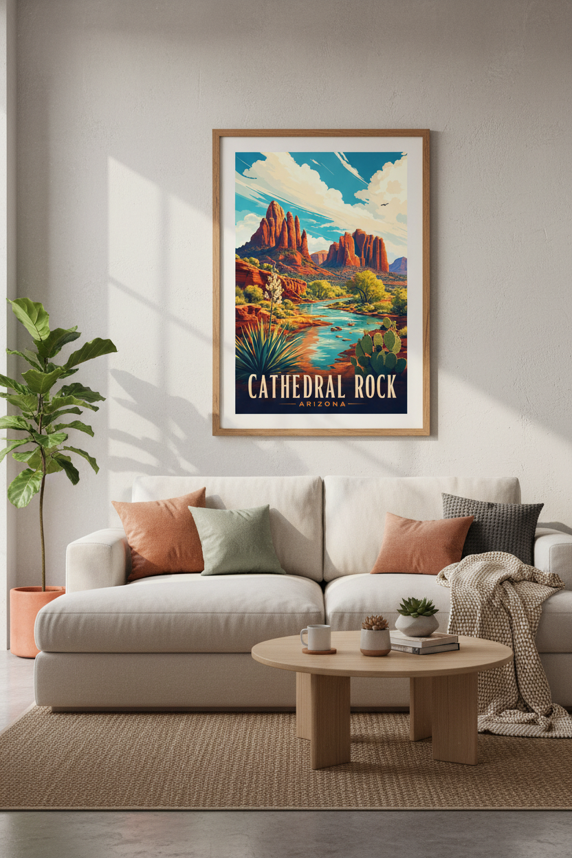 Cathedral Rock Arizona Art | Sedona Travel Poster, Desert Landscape Wall Decor