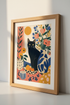 Black Cat & Flowers Still Life | Boho Folk Art Print, Vibrant Kitchen Wall Decor