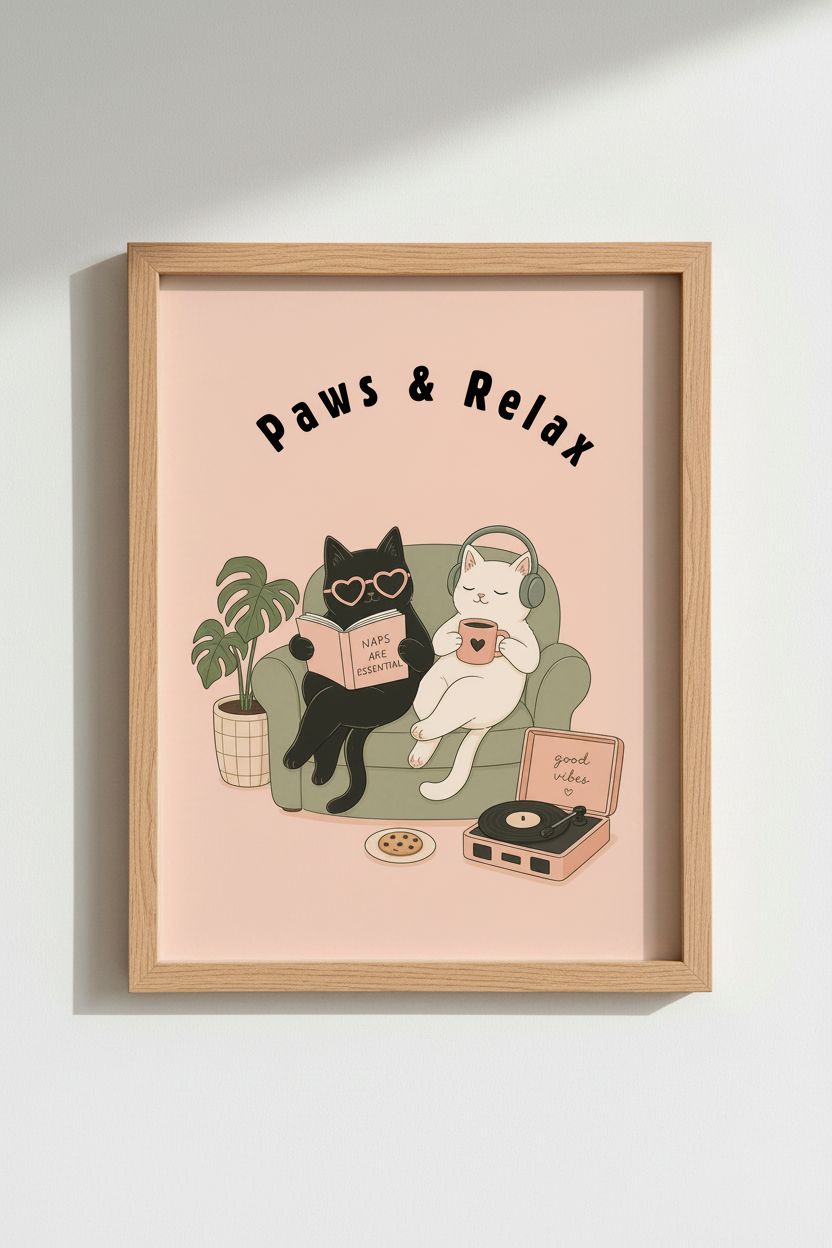 Funny Cat Wall Art Print | Cute Kitten Poster, Aesthetic Pink Home Decor