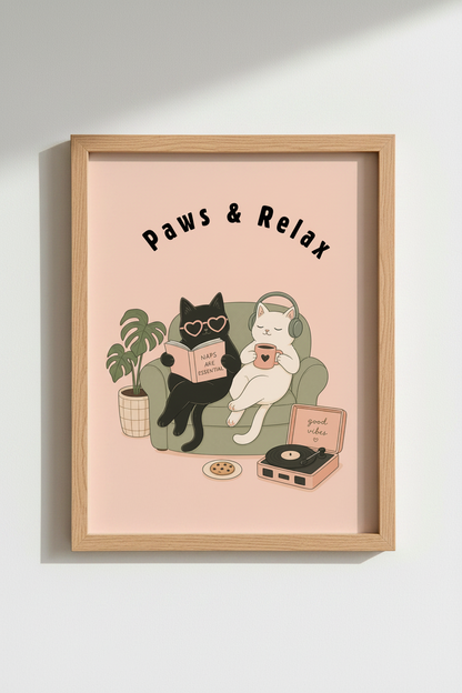 Funny Cat Wall Art Print | Cute Kitten Poster, Aesthetic Pink Home Decor