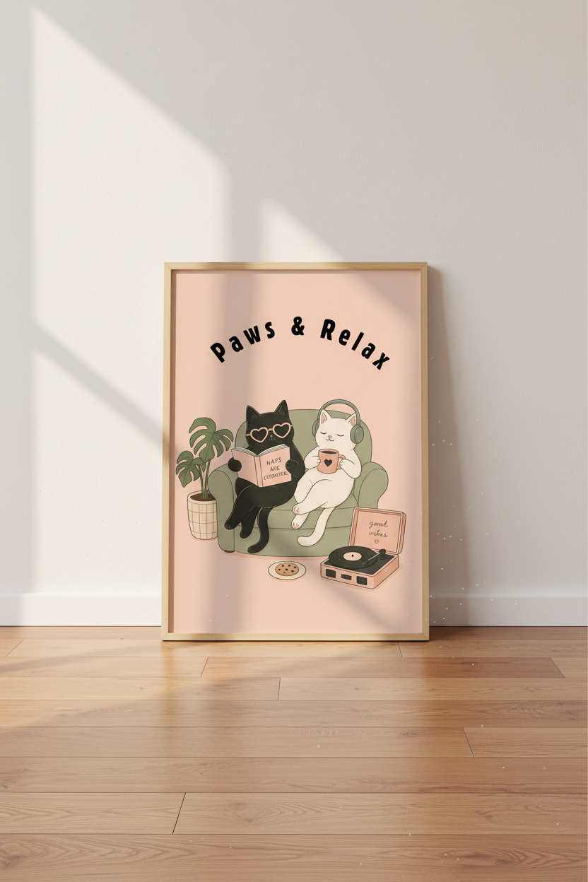 Funny Cat Wall Art Print | Cute Kitten Poster, Aesthetic Pink Home Decor