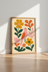 Mid Century Bird Floral Wall Art Print | Boho Nursery Decor | Retro Aesthetic Poster