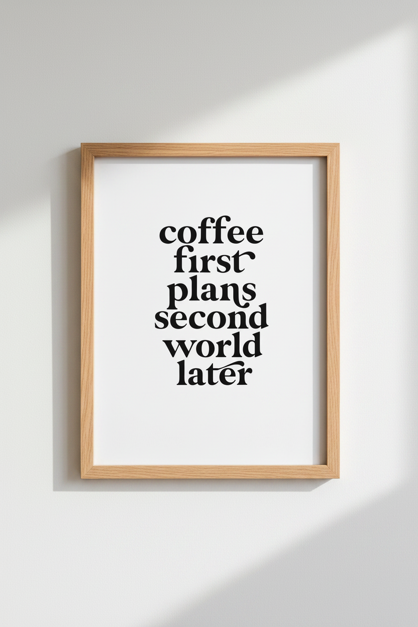 Coffee First Typography Print | Minimalist Black &amp; White Quote, Kitchen Cafe Decor