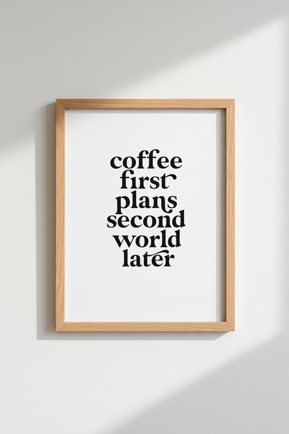 Coffee First Typography Print | Minimalist Black &amp; White Quote, Kitchen Cafe Decor