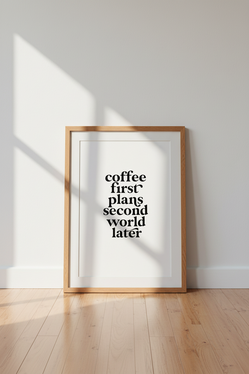 Coffee First Typography Print | Minimalist Black &amp; White Quote, Kitchen Cafe Decor