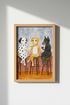 Dog wall art print | Watercolor trio at bar, cozy living decor