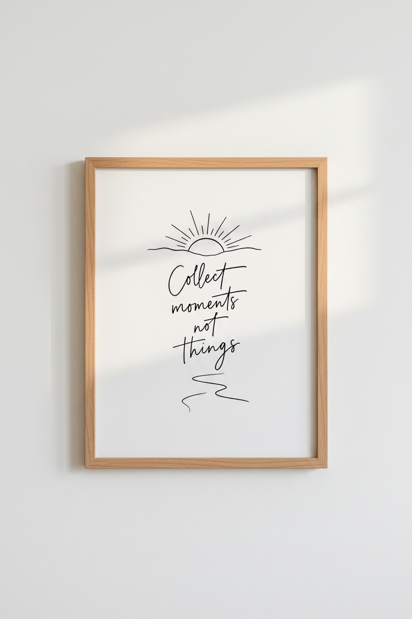 Collect Moments Quote Wall Art Print | Minimalist Sun Decor | Script Poster