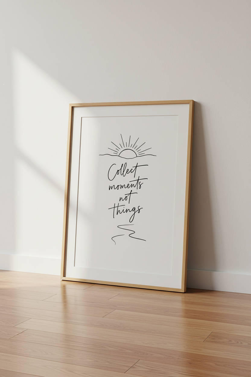 Collect Moments Quote Wall Art Print | Minimalist Sun Decor | Script Poster