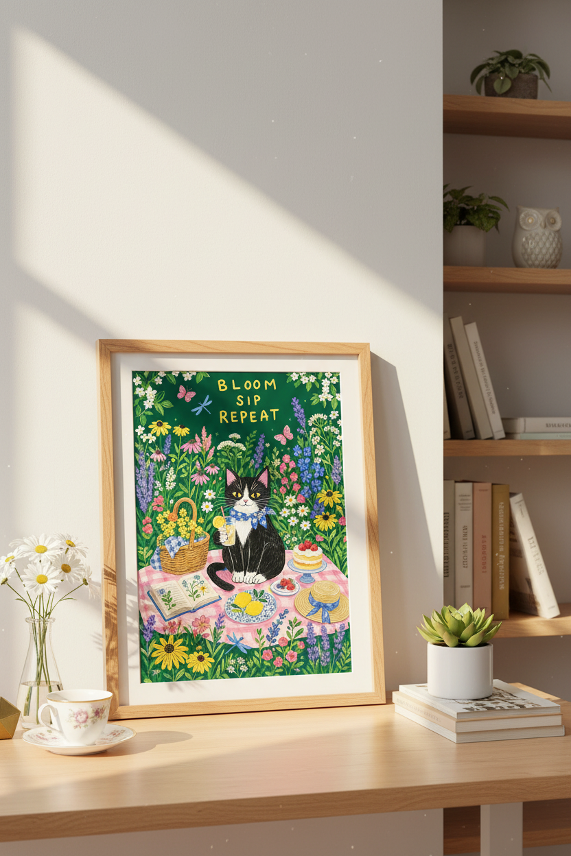 Colorful Cat Wall Art Print | Living Room Decor | Vibrant Poster