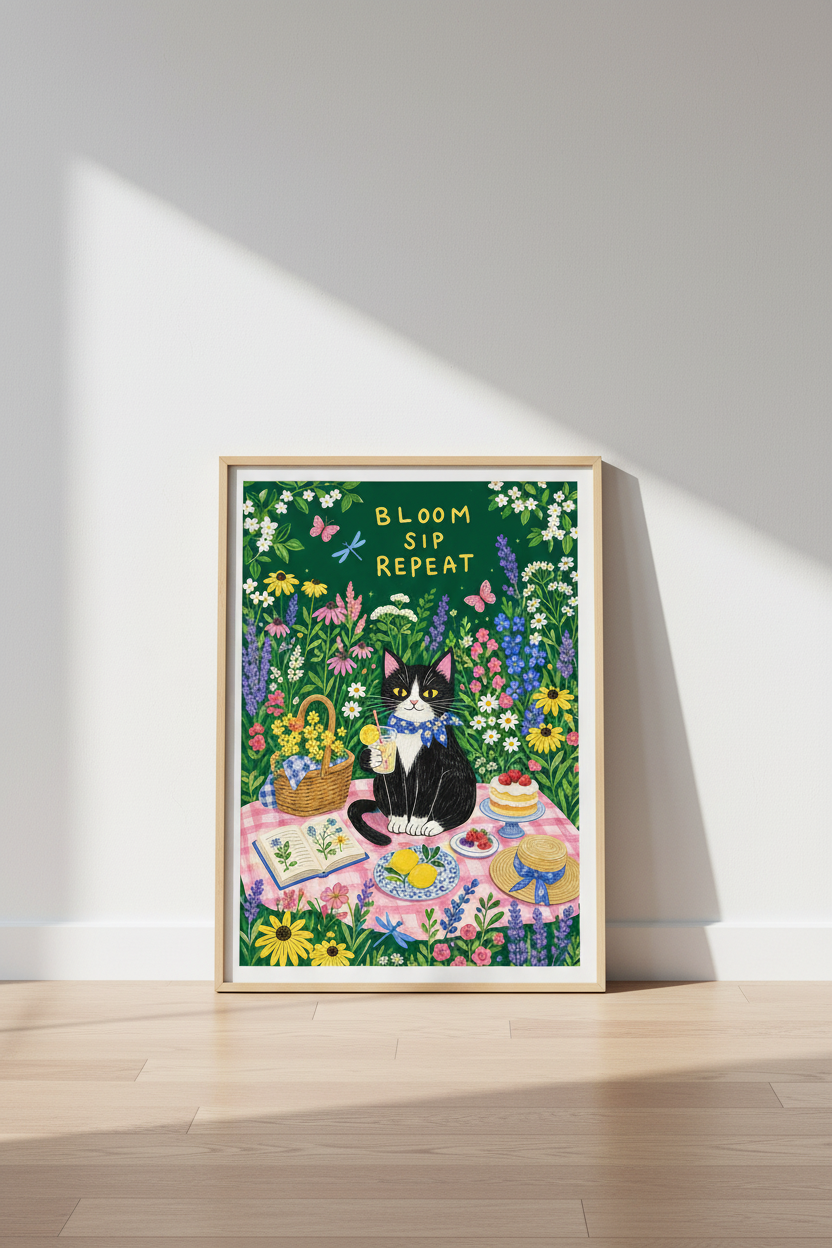 Colorful Cat Wall Art Print | Living Room Decor | Vibrant Poster
