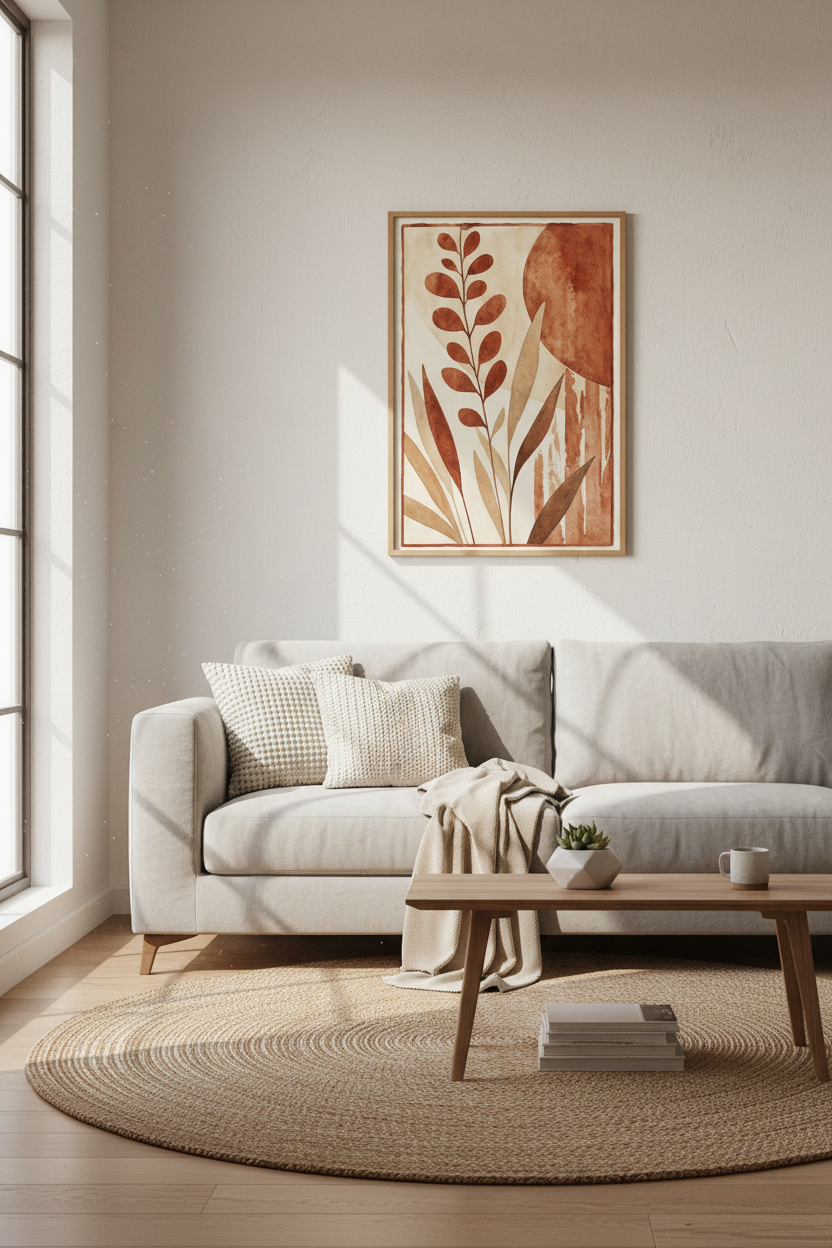 Terracotta Botanical Wall Art | Earthy Abstract Leaves, Boho Living Room Decor Poster
