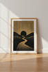 Minimalist Desert Path Wall Art | Gold & Black Abstract Poster, Modern Living Room Decor