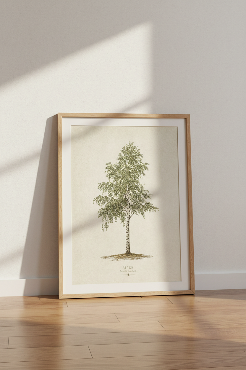 Birch Tree Botanical Wall Art Print | Living Room Decor | Vintage Nature Poster