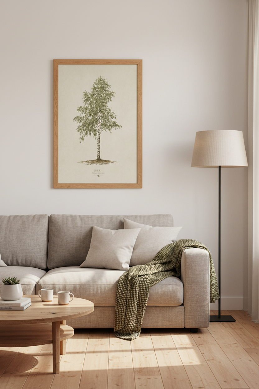 Birch Tree Botanical Wall Art Print | Living Room Decor | Vintage Nature Poster