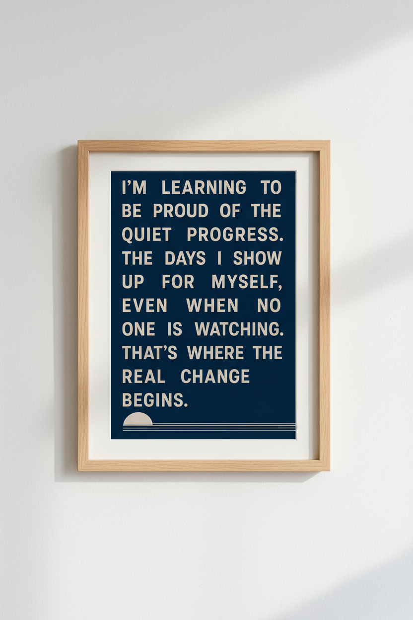 Quiet Progress Quote Wall Art | Navy &amp; Cream Minimalist Poster | Office Decor