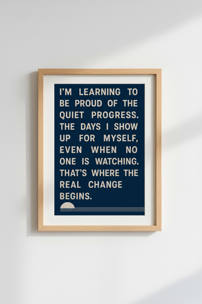 Quiet Progress Quote Wall Art | Navy &amp; Cream Minimalist Poster | Office Decor