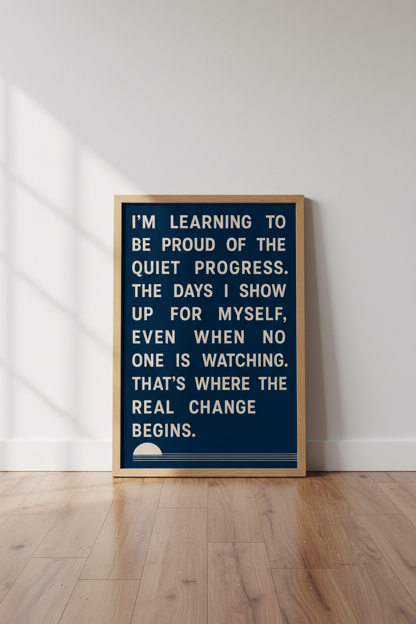 Quiet Progress Quote Wall Art | Navy &amp; Cream Minimalist Poster | Office Decor