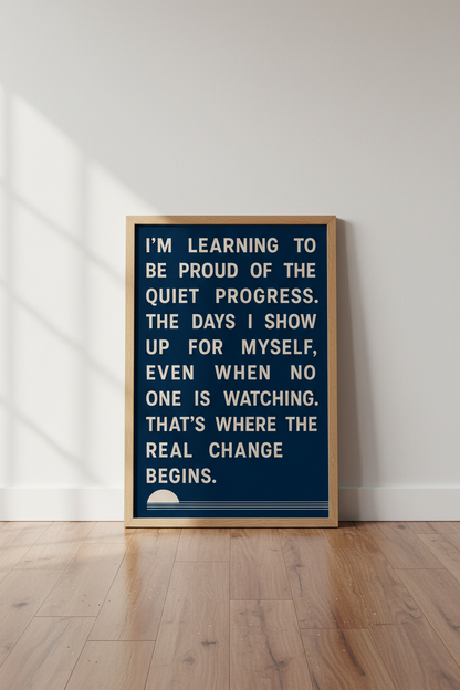 Quiet Progress Quote Wall Art | Navy &amp; Cream Minimalist Poster | Office Decor