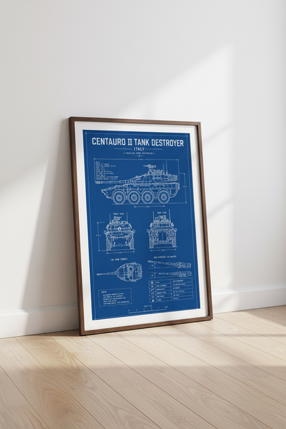 Centauro II Tank Destroyer Blueprint | Military History Poster, Office Decor Art