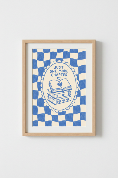 Book Wall Art Print | Cozy Reading Nook Decor | Blue Sketch Poster