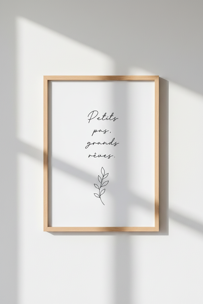 Petits pas, grands rêves Wall Art Print | French Quote Poster | Minimalist Decor