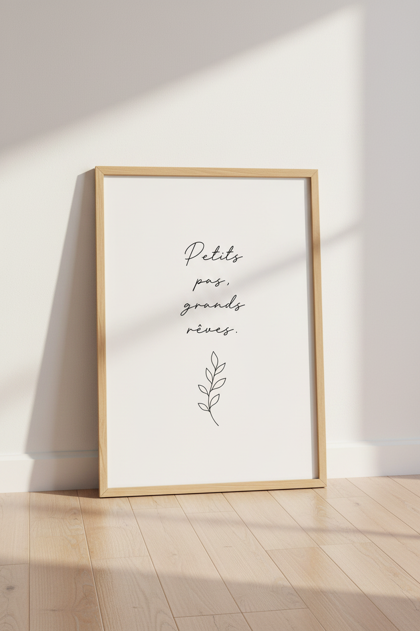 Petits pas, grands rêves Wall Art Print | French Quote Poster | Minimalist Decor