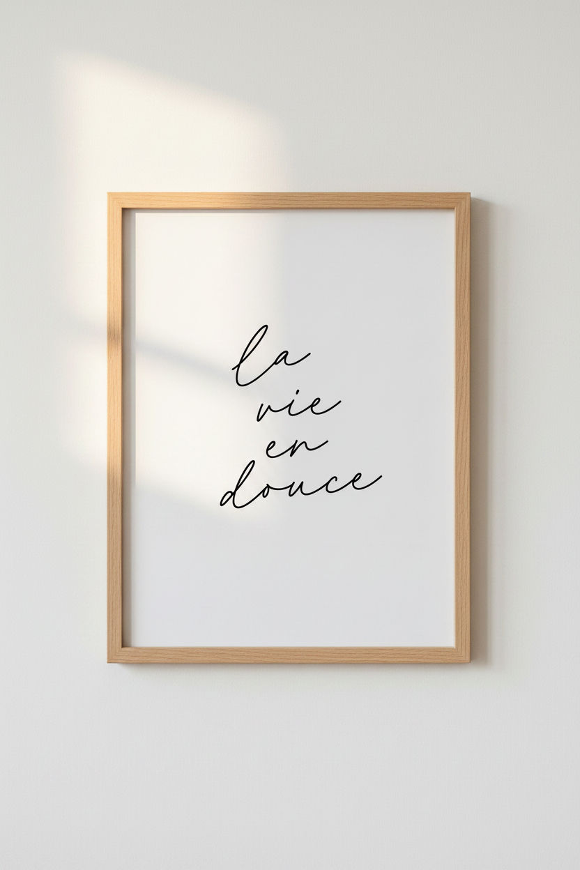 La Vie en Douce French Quote Print | Minimalist Script Wall Art | Parisian Decor Poster