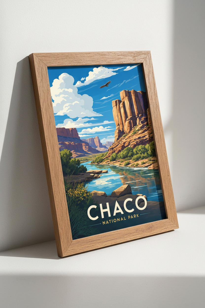 Chaco National Park Wall Art | Vintage Desert Canyon Poster, Southwest Decor