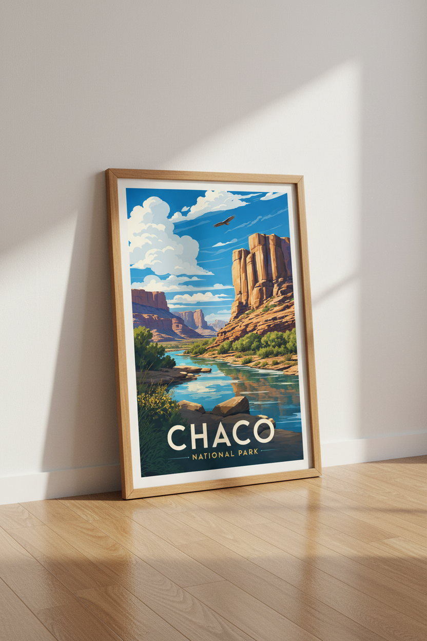 Chaco National Park Wall Art | Vintage Desert Canyon Poster, Southwest Decor