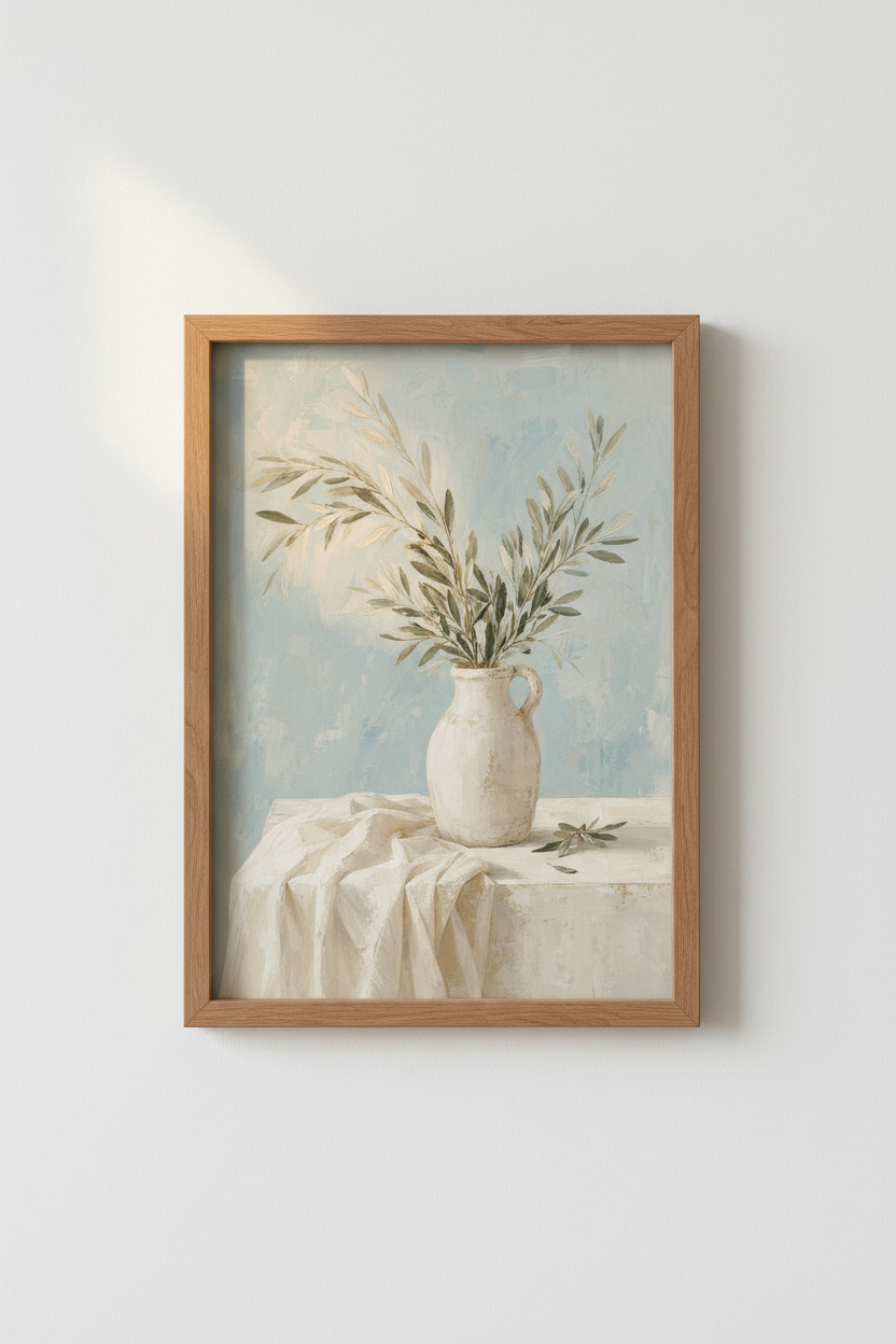 Olive Branch Art Wall Print | Living Room Decor | Serene Coastal Poster