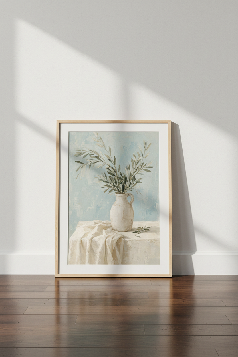 Olive Branch Art Wall Print | Living Room Decor | Serene Coastal Poster
