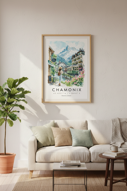 Chamonix France Travel Poster | Watercolor Mountain Wall Art, French Alps Decor