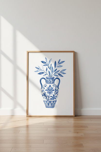 Chinoiserie Art Print | Blue White Ginger Jar Vase, Coastal Botanical Wall Decor