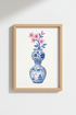 Chinoiserie Wall Art Print | Blue White Ginger Jar, Pink Cherry Blossom Decor
