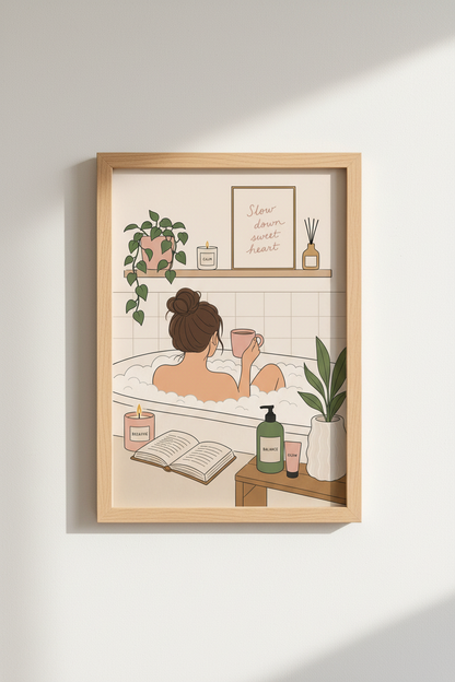 Self Care Wall Art Print | Relaxing Bathroom Decor | Pink Aesthetic Poster