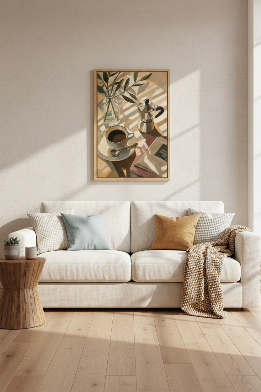 Coffee Still Life Print | Moka Pot Oil Painting, Kitchen Cafe Decor Art