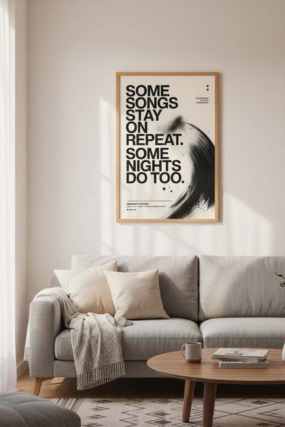 Music Quote Typographic Wall Art | Minimalist Black &amp; Cream, Modern Studio Decor