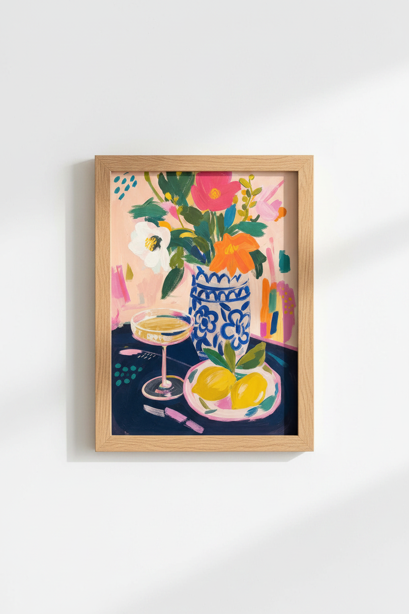 Colorful Floral Art Print | Vibrant Still Life Poster, Kitchen Dining Room Decor