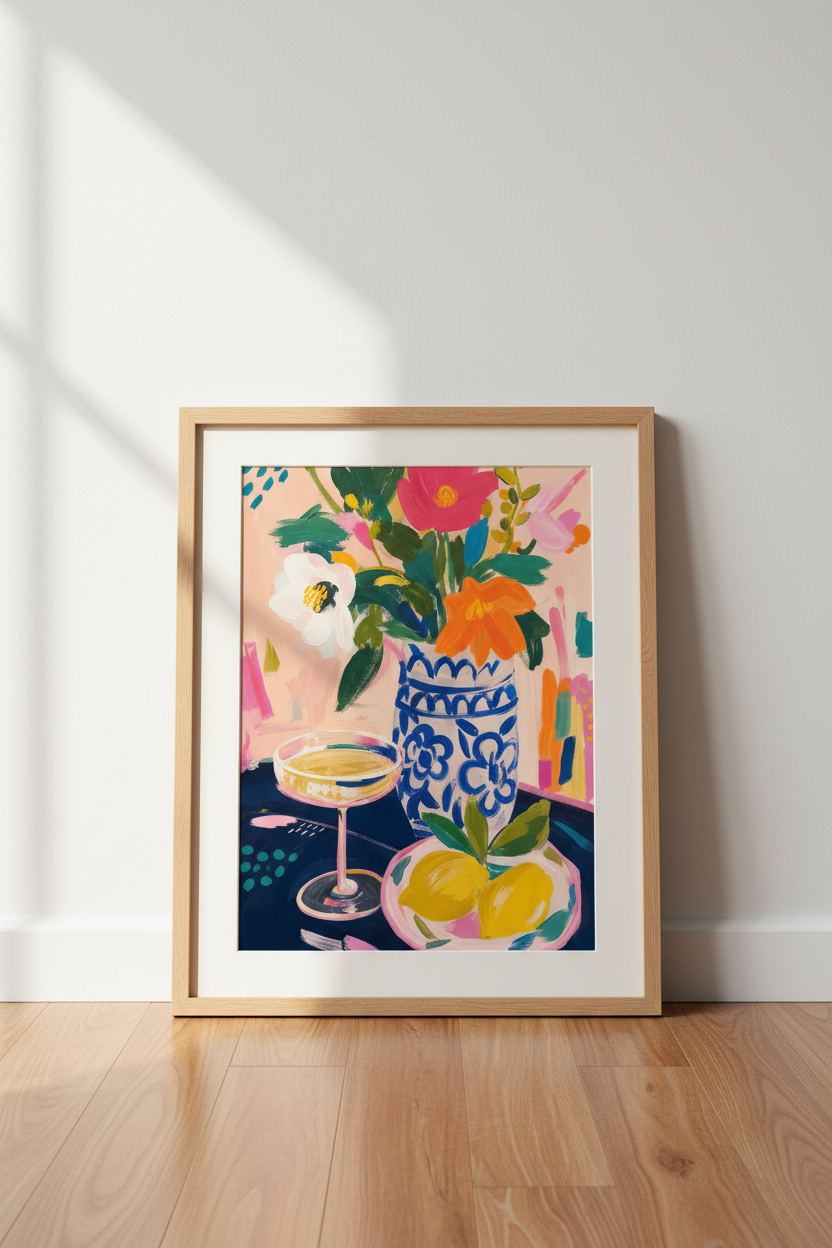Colorful Floral Art Print | Vibrant Still Life Poster, Kitchen Dining Room Decor