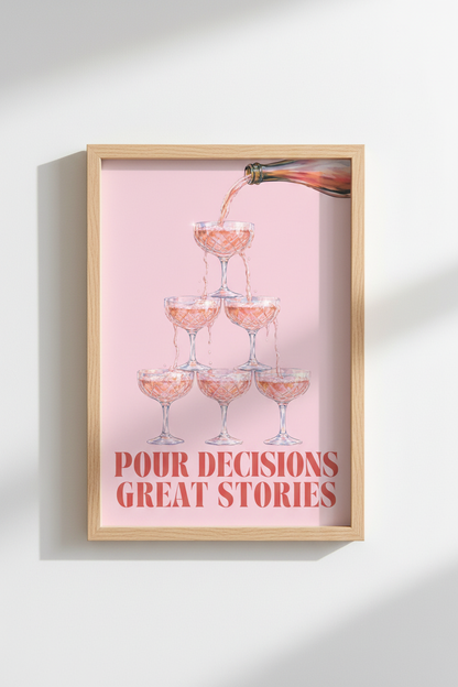 Pink Champagne Wall Art | Preppy Bar Cart Decor, Pour Decisions Poster