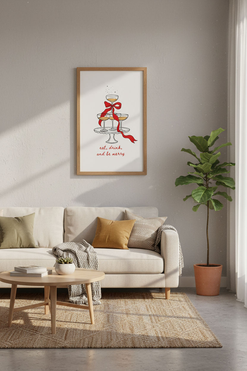 Christmas Bar Cart Art | Festive Champagne Tower Print | Holiday Kitchen Decor Poster
