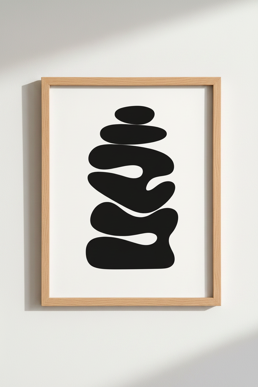 Mid Century Modern Print | Minimalist Abstract Poster, Black and White Decor