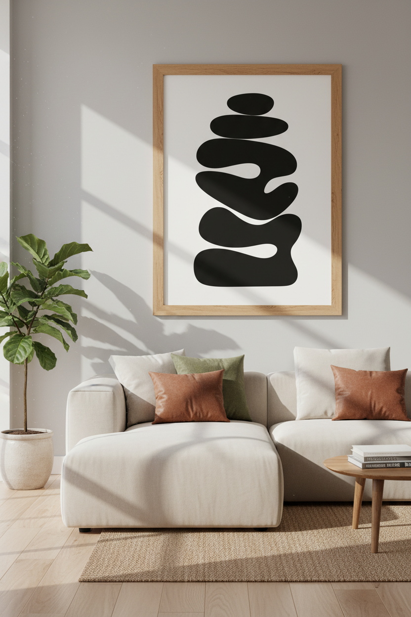 Mid Century Modern Print | Minimalist Abstract Poster, Black and White Decor