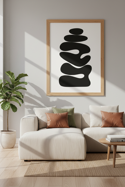 Mid Century Modern Print | Minimalist Abstract Poster, Black and White Decor