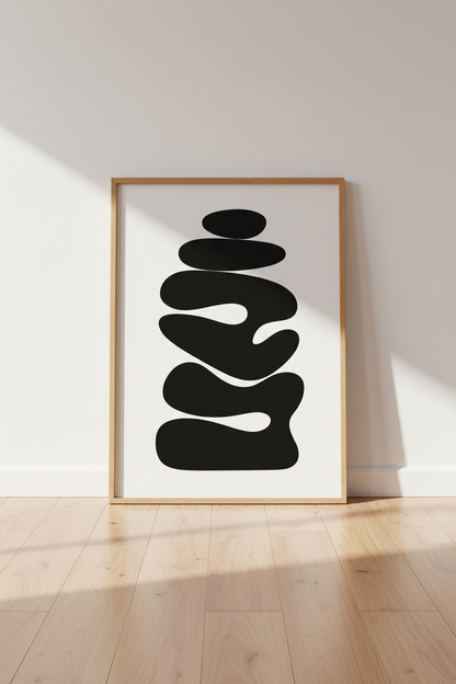 Mid Century Modern Print | Minimalist Abstract Poster, Black and White Decor